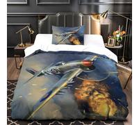 British Spitfire Fighter Quilt Cover Comforter Covers for Boys Girls 3D Print Military Duvet Cover Bedding Set with Pillow Cases Soft Microfiber with Zipper Closure 2 Pieces Single（135x200cm）