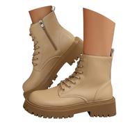 British Style Combat Boots, Metallic Gold Synthetic Leather Platform Ankle Boots with Chunky Lugged Sole, Lace-Up Design, 3.8 cm Platform