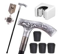 British Style Deer Pattern Cane, Engraved Herd Design Handle Walking Stick, Durable Decorative Mobility Aid for Men Women(Silver)