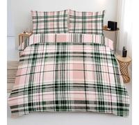 British Style Double Duvet Cover Set, Grid Bedding Sets with Zipper Closure, Soft Cozy Microfiber Duvet Cover and 2 Pillow Cases 50 x 75 cm A1804