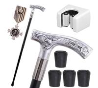 British Style Eagle Pattern Cane, Flat Engraved Handle Walking Stick, Durable Decorative Mobility Aid for Men Women(Silver)
