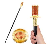 British Style Gemstone Art Walking Stick, Elegant Cane with Jewel Embellishments, Decorative Straight Grip for Men Women Cosplay Costume Prop(RED-Gold)