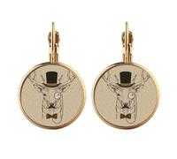 British Style Gentle Beard Deer Hat Bow Tie Animal Gold Clip On Drop Earrings Non Piercing Dangle Jewelry