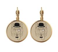 British Style Gentle Wolf Hat Bow Glass Gold Clip On Drop Earrings Non Piercing Dangle Jewelry