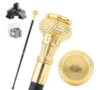 British Style Gold Round Drum Handle Cane, Ergonomic Grip, Non-Slip Design, Sturdy and Portable, Unisex, Also a Fashion Accessory.