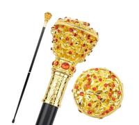 British Style Gold & Ruby Embellished Hiking Cane, Vintage Elegant Gemstone Inlaid Trekking Walking Stick, Sturdy Decorative Mobility Aid for Men Women Outdoor Hiking Camping Cosplay Daily Use