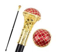 British Style Gold Thread Red Grid Pattern Hiking Cane, Vintage Exquisite Woven Trekking Walking Stick, Sturdy Elegant Decorative Mobility Aid for Men Women
