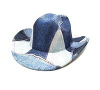 British Style Jazz Western Denim Cowboy Hat for Women Man Tie Dye Patchwork Wide Brim Bucket Hat for Costume Dress Up Party Cosplay (A-02, ONE Size)
