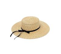 British Style Straw Hat Woven from Wheat Flat Top Wide Brim Sunshade for Beach Vacation Knot Women Summer(Straw Grass~10cm Brim)