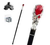 British Style White and Red Gem Cane, Ergonomic Handle, Non-Slip and Wear-Resistant, Portable Unisex Also a Fashion Accessory