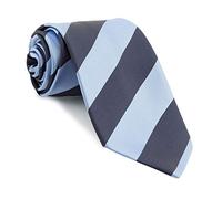 British Style Wide Striped Tie, Sky Blue and Navy Stripes, One size