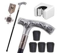 British Style Wolf Pattern Cane, Engraved Pack Design Handle Walking Stick, Durable Decorative Mobility Aid for Men Women(Silver)