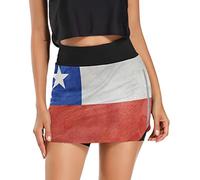 British Style Women's Athletic Skirt Sports Golf Tennis Skort High Waisted Mini Workout Running Shorts, Vintage Chile Flag, Small