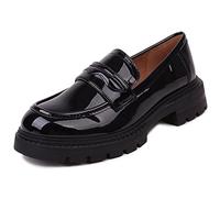 British Style Women's Fashion Loafers, Patent Leather Tassel Loafers, Black Thick-Soled Loafers, Slip-on Thick-Soled Loafers, Simple Casual Flat Shoes, Plus Size Shoes., Black1, 7 UK
