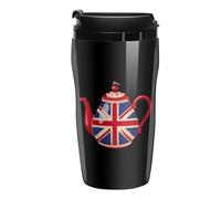 British Tea UK Teapot Union Jack Flag Coffee Mug Double Wall Travel Tumbler with Lid Tea Cup for Hot/Ice Drinks 250ml