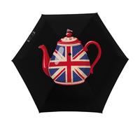 British Tea UK Teapot Union Jack Flag Travel Umbrella for Rain Windproof 5 Folding Portable Compact Umbrella