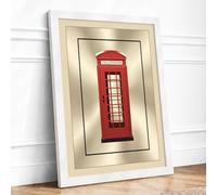 British Telephone Box Minimalist Framed Wall Art Print A2 (59.4×42cm) White, Wall Decor for Living Room, Bedroom, Office & Home, Ready to Hang, Art Gift