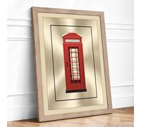 British Telephone Box Minimalist Framed Wall Art Print A3 Oak