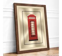 British Telephone Box Minimalist Framed Wall Art Print A4 (29.7×21cm) Walnut, Wall Decor for Living Room, Bedroom, Office & Home, Ready to Hang, Art Gift