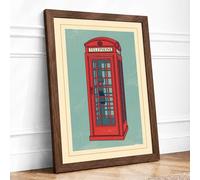 British Telephone Box Vintage Framed Wall Art Print A1 (84.1×59.4cm) Walnut, Wall Decor for Living Room, Bedroom, Office & Home, Ready to Hang, Art Gift