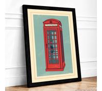British Telephone Box Vintage Framed Wall Art Print A1 Black