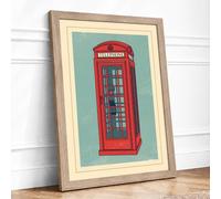 British Telephone Box Vintage Framed Wall Art Print A2 (59.4×42cm) Oak, Wall Decor for Living Room, Bedroom, Office & Home, Ready to Hang, Art Gift