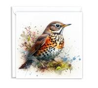 British Thrush Wild Birds Watercolour Splash Effect Artistic Blank Greeting Card