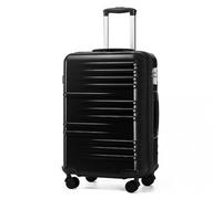 British Traveller Medium Size Suitcase Durable PC Hard Shell Luggage Suitcase Lightweight Check in Hold Luggage with 4 Spinner Wheels TSA Lock YKK Zipper(24", 64cm Black)