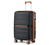 British Traveller 24" Medium Suitcase Lightweight Polypropylene Hard Shell Luggage Hold Check in Suitcase with 4 Wheels and Built-in TSA Lock(Black, 66cm 60L)