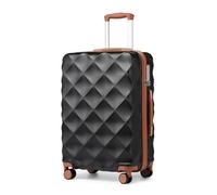 British Traveller 24" Medium Suitcase with 4 Wheels Lightweight ABS+PC Hard Shell Suitcase Hold Check in Luggage Built-in TSA Lock(BK/BN, 64cm)