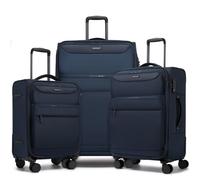 British Traveller 3 Piece Luggage Set Softside Lightweight Suitcase with 4 Wheels Telescopic Handle TSA Lock for Family Travel/Overseas Travel, Navy