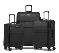 British Traveller 3 Piece Luggage Set Softside Lightweight Suitcase with 4 Wheels Telescopic Handle TSA Lock for Family Travel/Overseas Travel, Black