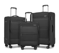 British Traveller 3PCS Softside Suitcase, Lightweight Luggage 20"/24"/28" | 20/24/28 inch Trolley Set, Silent 360° Wheels & Lock, Airline Approved for Business, City Breaks & Family Overseas Trips