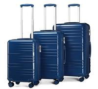 British Traveller 3Pcs Suitcase Set Carry On Hand Cabin Luggage Large Hard Shell Checked in Suitcase with 4 Spinner Wheels TSA Lock 20" 24" 28" Travel Trolley Case(3 Pcs Set, Navy)