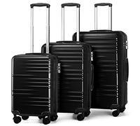 British Traveller 3Pcs Suitcase Set Carry On Hand Cabin Luggage Lightweight Hard Shell Checked in Suitcase with 4 Spinner Wheels TSA Lock 20" 24" 28" Travel Trolley Case(3 Pcs Set, Black)