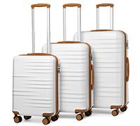 British Traveller 3Pcs Suitcase Set Carry On Hand Cabin Luggage Medium Size Hard Shell Checked in Suitcase with 4 Spinner Wheels TSA Lock 20" 24" 28" Travel Trolley Case(3 Pcs Set, White)