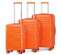 British Traveller 3Pcs Suitcase Set Carry On Hand Cabin Luggage Medium Size Hard Shell Checked in Suitcase with 4 Spinner Wheels TSA Lock 20" 24" 28" Travel Trolley Case(3 Pcs Set, Orange)