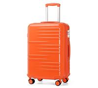 British Traveller Medium Size Suitcase Durable PC Hard Shell Luggage Suitcase Lightweight Check in Hold Luggage with 4 Spinner Wheels TSA Lock YKK Zipper(24", 64cm Orange)