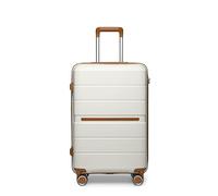 British Traveller Medium Suitcase with 4 Wheels Lightweight Polypropylene Hard Shell Luggage Hold Check in Suitcase with Built-in TSA Lock(Cream)