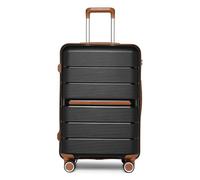 British Traveller Medium Suitcase with 4 Wheels Lightweight Polypropylene Hard Shell Luggage Hold Check in Suitcase with Built-in TSA Lock(Black)