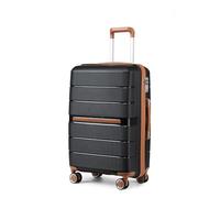 British Traveller Medium Suitcase with 4 Wheels Lightweight PP Hard Shell Suitcase Hold Check in Suitcase Built-in TSA Lock(Black)