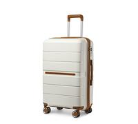 British Traveller Medium Suitcase with 4 Wheels Lightweight PP Hard Shell Suitcase Hold Check in Suitcase Built-in TSA Lock(Cream)