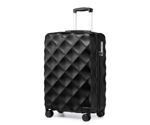 British Traveller Medium Suitcase with Spinner Wheels, Lightweight ABS+PC Hard Shell Checked Luggage with TSA Lock and YKK Zips, Black