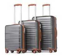 British Traveller Set of 3 Hand Cabin Luggage - Lightweight Hard Shell Checked in Suitcase with 4 Spinner Wheels TSA Lock - 20" 24" 28" (3 Pcs Set, Grey Brown)