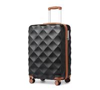 British Traveller Small Cabin Suitcase Hard Shell Carry On Hand Luggage Suitcase with 4 Wheels Spinner and TSA Lock (BK/BN, 54cm)