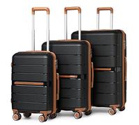 British Traveller Suitcase Carry On Hand Cabin Luggage Large Hard Shell PP Checked in Suitcase with 4 Spinner Wheels TSA Lock 20" 24" 28" Travel Trolley Case(3 Pcs Set, Black)