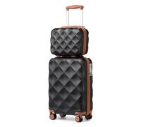 British Traveller Suitcase Sets of 2 Lightweight ABS+PC Hard Shell Suitcase with TSA Lock Spinner Wheels Travel Carry On Hand Cabin Luggage with Beauty Case (Set of 2, BK/BN)