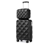 British Traveller Suitcase Sets of 2 Lightweight ABS+PC Hard Shell Suitcase with TSA Lock Spinner Wheels Travel Carry On Hand Cabin Luggage with Beauty Case (Set of 2, Black)