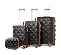 British Traveller Suitcase Sets of 4 Carry On Hand Cabin Luggage Lightweight Hard Shell Checked in Suitcase with 4 Spinner Wheels TSA Lock 13" 20" 24" 28" Travel Trolley Case(4 Pcs Set, BK/BN)