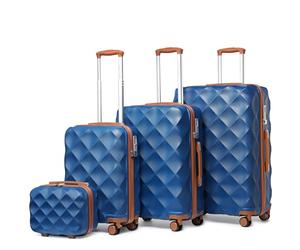 British Traveller Suitcase Sets of 4 Carry On Hand Cabin Luggage Lightweight Hard Shell Checked in Suitcase with 4 Spinner Wheels TSA Lock 13" 20" 24" 28" Travel Trolley Case(4 Pcs Set, NY/BN)